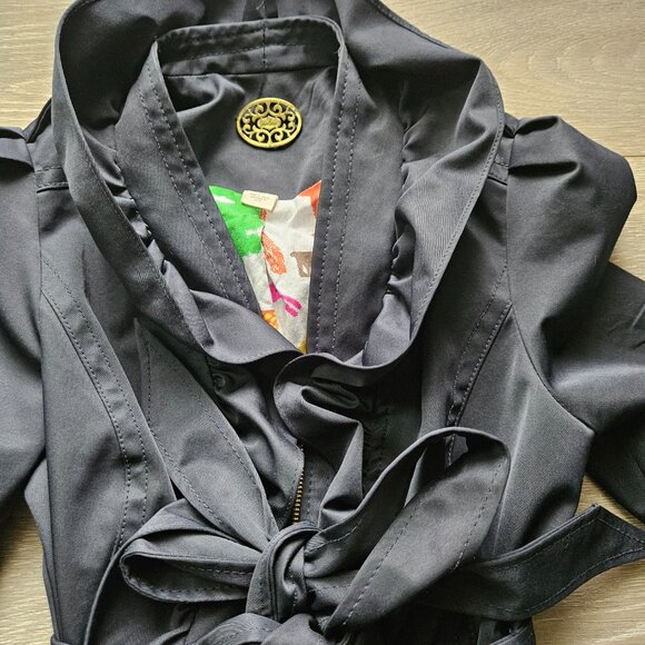 Anthropologie navy blue trench ruffle collar jacket coat women's size 2 - Picture 7 of 11